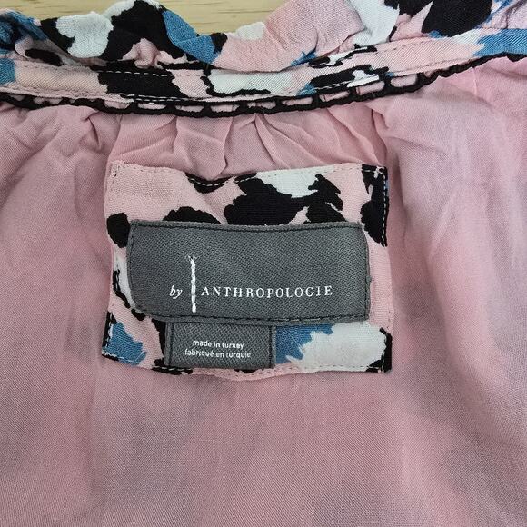 Anthropologie Dress Womens Medium Tiered Ruffle Short Sleeve Viscose Pink - Picture 3 of 11